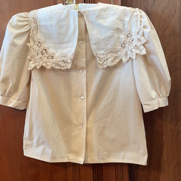 Vintage boutique blouse lace shirt prairie top cream girls size 10 - Picture 6 of 13